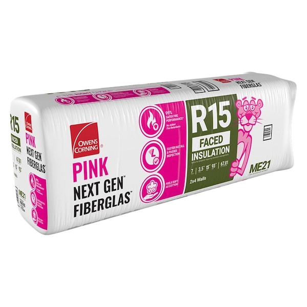 Owens Corning 15 in. W X 93 in. L X 3.5 in. 15 Kraft Faced Fiberglass Insulation Batt 9.69 sq ft OCME21 - main