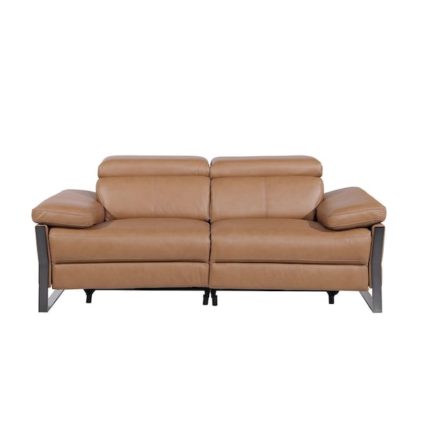 Homeroots 77in Chestnut and Black Italian Leather Power Reclining Loveseat 720499 - main