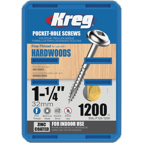 Kreg No, 7 x 1-1/4'' Square Fine Thread Maxi-Loc Head Zinc Pocket-Hole Screw, 1200 Ct. SML-F125-1200 - main