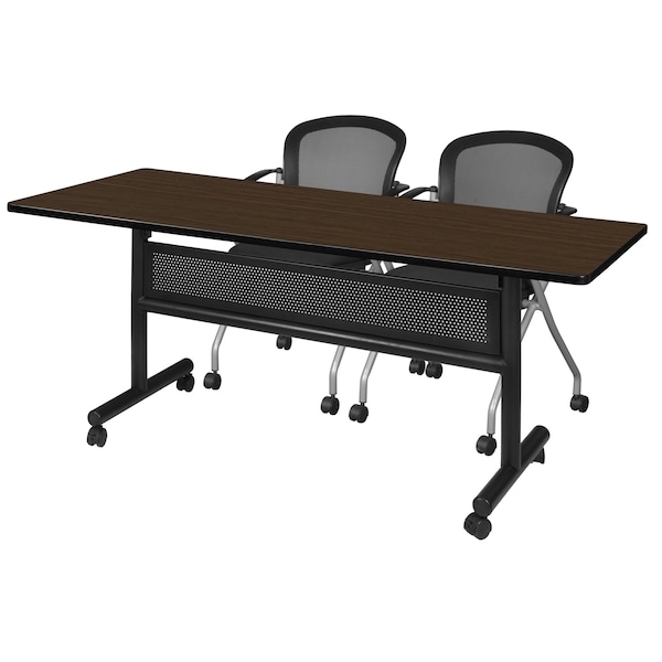 Regency Kobe Flip-Top Privacy Nesting Table W/ 2 Cadence Nest Chairs, 60 in W, 30 in L, Neo Walnut MKFTM6030NW23BK - main