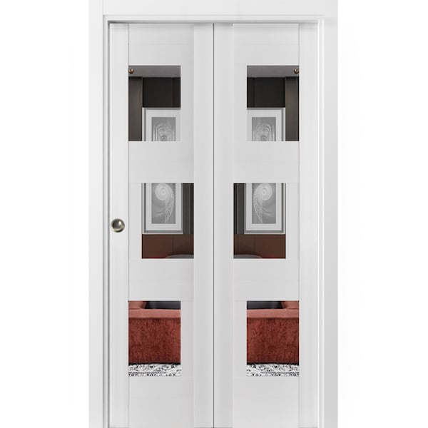 Vdomdoors Sliding Closet Bi-fold Doors White Solid Core Modern Interior SETE6999BF-WS-48 x 80 (2* 24x80) - main