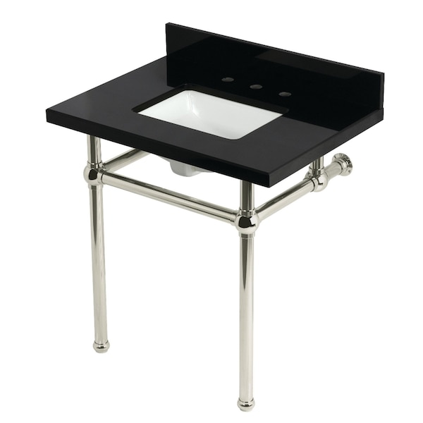 Kingston Brass 30" Black Granite Console Sink with Brass Legs, 8-Inch, 3-Hole, Black Granite/Polished Nickel KVPK3030KBSQ6 - main