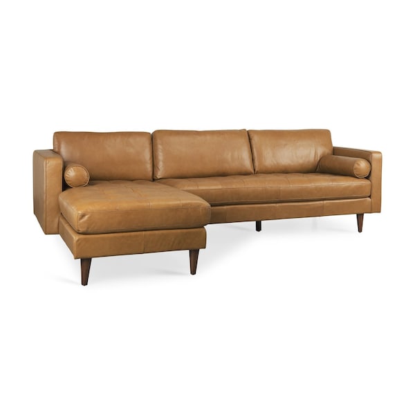 Homeroots Tan Genuine Leather L Shaped Sofa and Chaise Sectional With Toss Pillows 607315 - main
