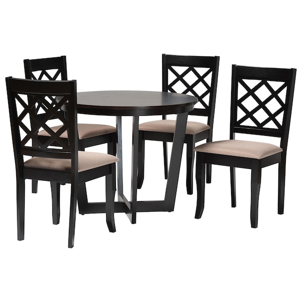 Baxton Studio Selby Modern Sand Fabric and Dark Brown Wood 5-Piece Dining Set 256-9725-10898-ZORO - main