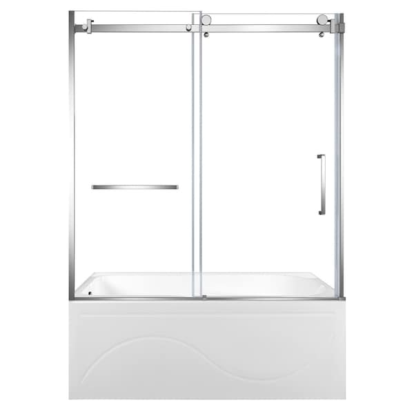 Kingston Brass 60" Acrylic Anti-Skid Alcove Left-Hand Drain Tub with Right Sliding Tub Door, White/Polished Chrome KVTAP603216L1 - main
