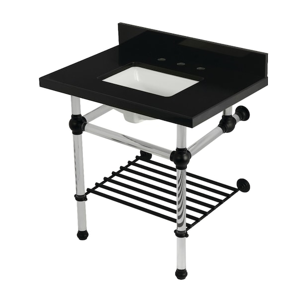 Kingston Brass 30-Inch Black Granite Console Sink with Acrylic Legs and Shelf, 8-Inch, 3-Hole KVPK3030KASQB0 - main
