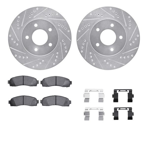 Dynamic Friction Co DFC Brake Rotor - Drilled & Slotted - Silver- Heavy Duty Brake Pad includes Hardware 7412-47012 - main