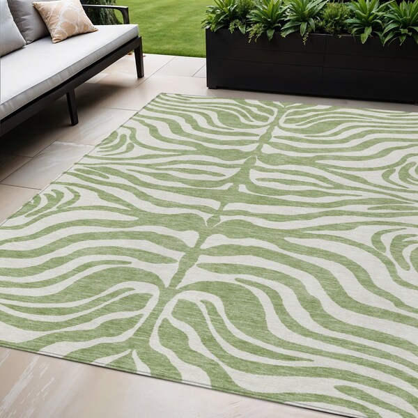 Homeroots 5' X 8' Artichoke Green And Ivory Animal Print Washable Indoor Outdoor Area Rug 600577 - main