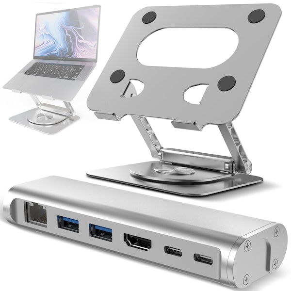 Purely Ergonomic Laptop/Tablet Stand 6-in-1 Docking Station for Devices up to 17, Silver L82 - main