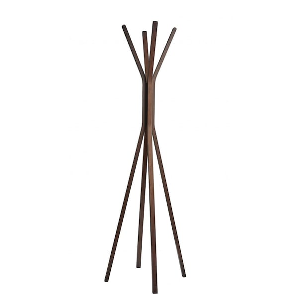 Homeroots 68in Brown Wood Four Hook Freestanding Coat Rack 372979 - main