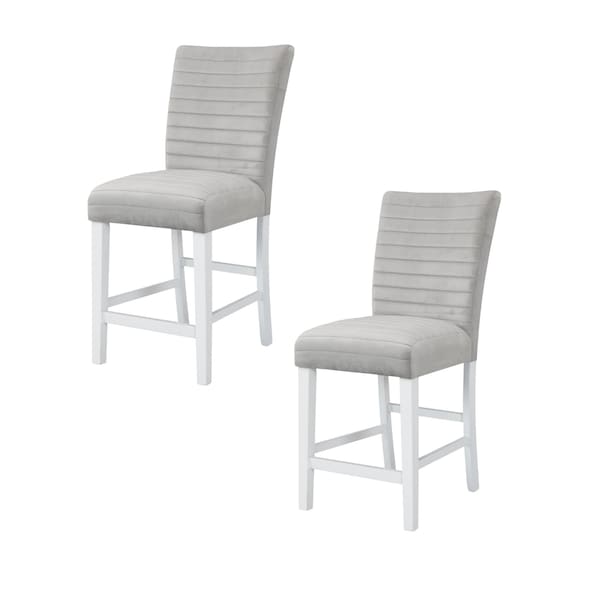 Homeroots Set of Two 25" Gray and White Velvet and Solid Wood Counter Height Bar Chairs, 2PK 573453 - main
