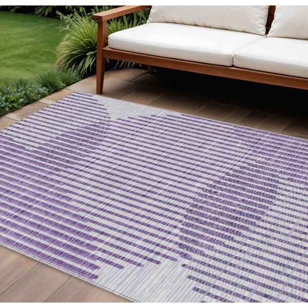 Homeroots 8' X 10' Purple Gray And Ivory Geometric Washable Indoor Outdoor Area Rug 597658 - main