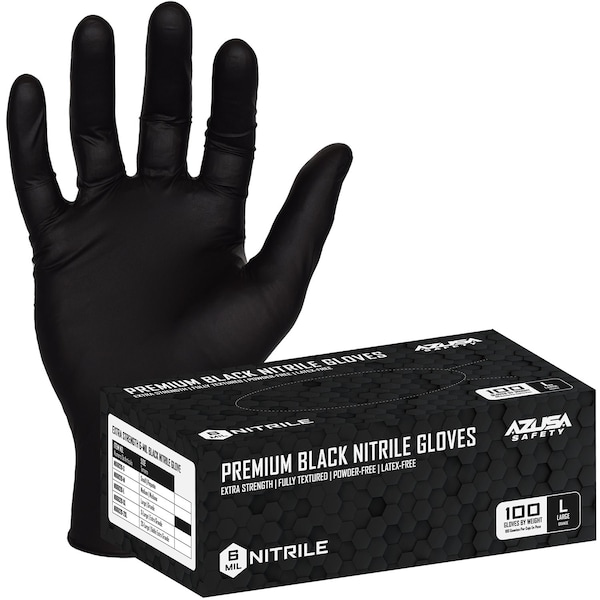 Azusa Safety Disposable Gloves, Nitrile, 6 mil, Powder-Free, S, 1000 PK, Black ND6020-S - main