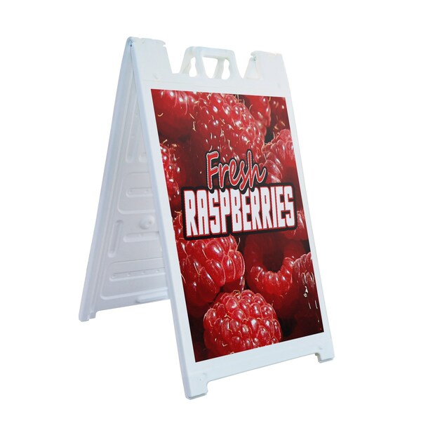 Signmission Fresh Raspberries, A-Frame & 2 Decals Installed, Heavy-Duty Plastic Frame SBHD-D-2436-Fresh Raspberries - main