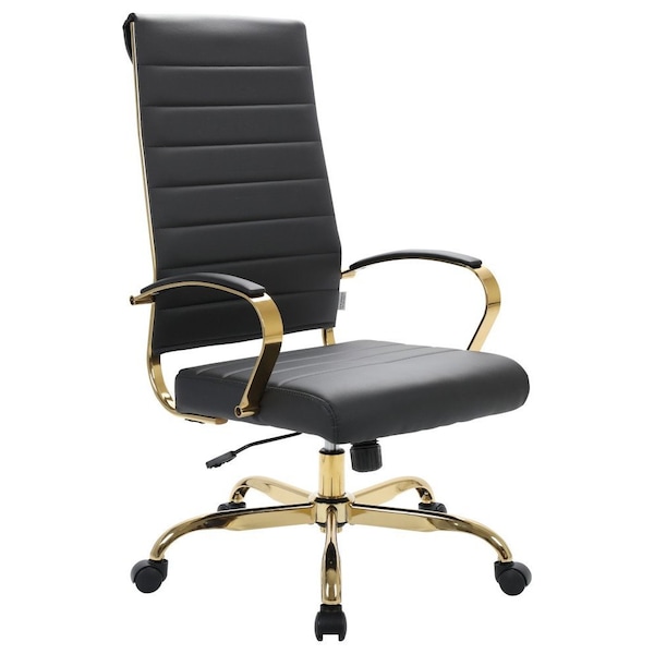 Leisuremod Benmar High-Back Leather Office Chair with Gold Frame, Black BOTG19BLL - main