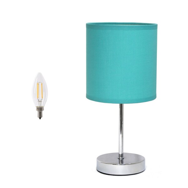Homeroots 12" Silver Metal Table Lamp LED With Blue Drum Shade 642859 - main