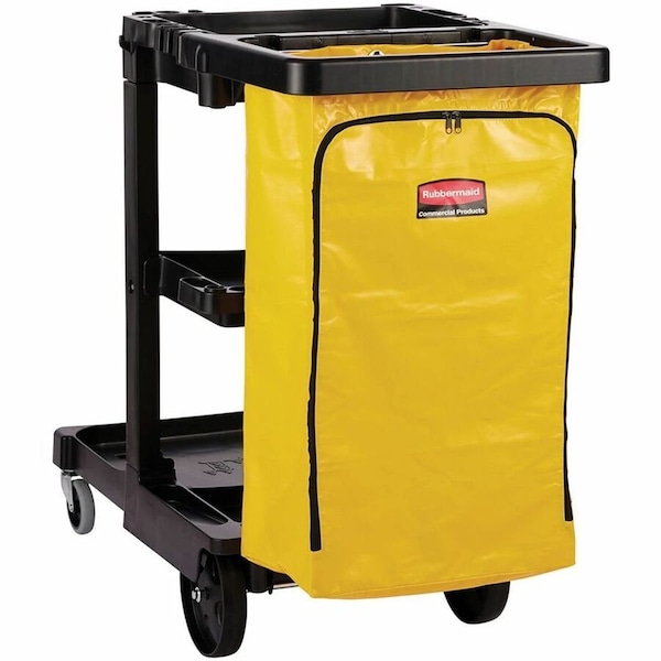 Rubbermaid Commercial Janitor Cleaning Cart with Zip Bag, 24 gal Capacity, 46 in L, 21 3/4 in W, 38 3/8 in H, Black/Yellow FG617388BLA - main