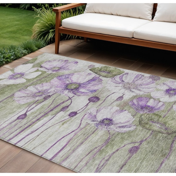 Homeroots 9' X 12' Purple And Lavender Floral Washable Indoor Outdoor Area Rug 582768 - main