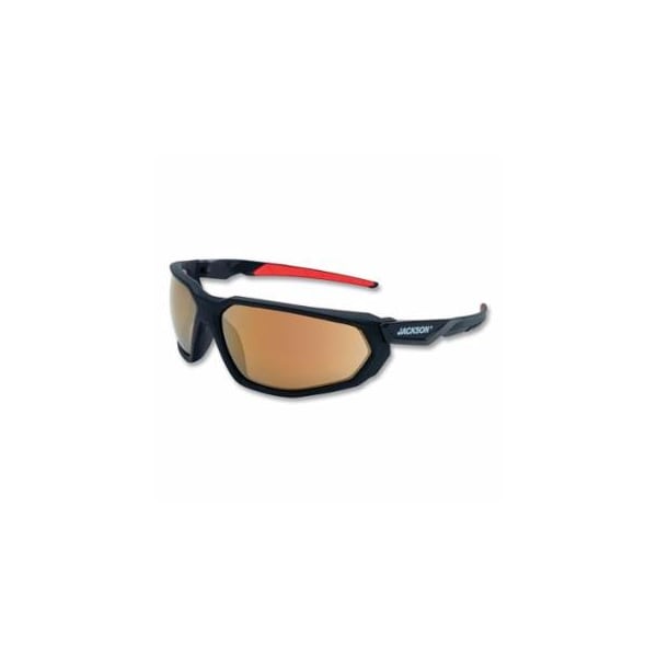 Jackson Safety Hyperguard Safety Glasses, Gold Mirror, Polycarbonate, Hard Coated, Black Full Frame, Red Temple 138-45105 - main