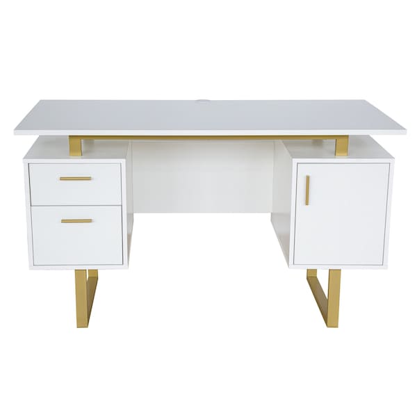 Homeroots 51" White Wood Computer Desk With Two Drawers 723776 - main