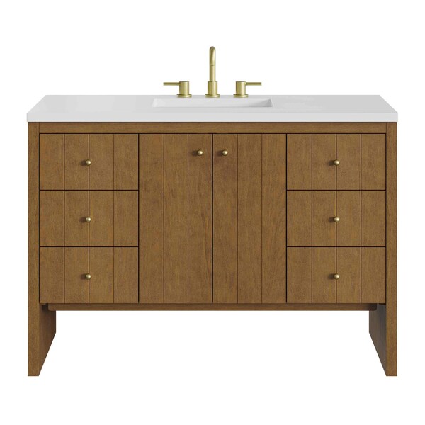 James Martin Vanities Hudson 48" Single Vanity, Honey Oak w/ 3 CM White Zeus Silestone Top 435-V48-HNO-3WZ - main