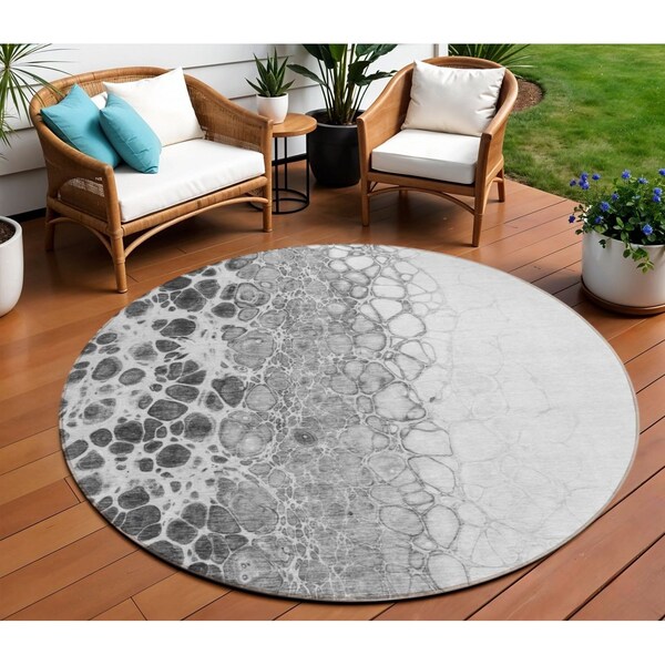 Homeroots 8' Gray Silver And Charcoal Round Abstract Washable Indoor Outdoor Area Rug 582520 - main
