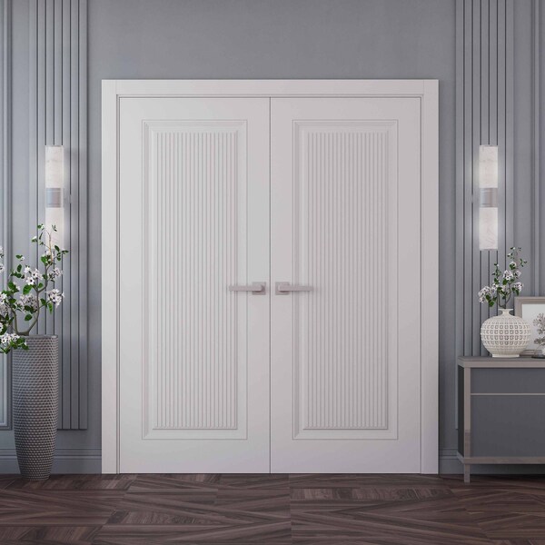 Sartodoors Interior Double Doors 56x80 inches White Solid Core Modern Interior ROYAL9888DD-EMAL-56 - main