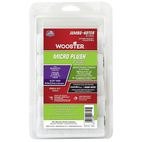 Wooster 4 1/2in x 5/16in Nap 0RR5140044 Micro Plush Jumbo-Koter Microfiber Mini Roller Cover, Button-End, 0RR5820044 - main