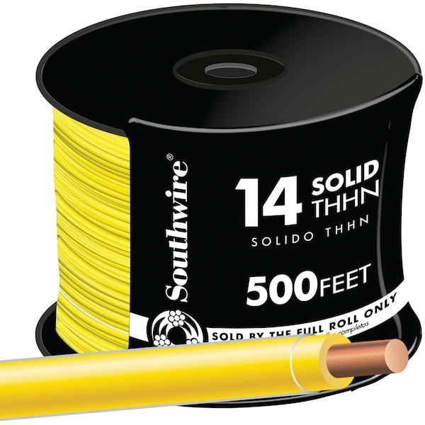Southwire 500 ' 14 AWG Solid Yellow THHN Electrical Wire 11584058 - main