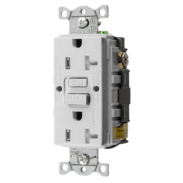 Hubbell Wiring Hubbell 20 Amp Self-Test GFCI Receptacle, 125V, NEMA 5-20R, Tamper-Resistant, White GFTRST20W - main