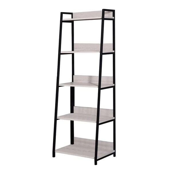 Homeroots 67" Natural and Black Metal Five Tier Ladder Bookcase 486299 - main