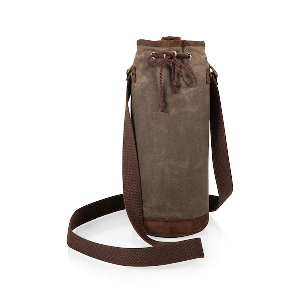 Picnic Time Family Of Brands Waxed Canvas Wine Tote, Khaki Green 621-00-140-000-0 - main