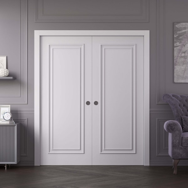 Sartodoors Sliding Double Pocket Doors 72x96 inches White Solid Core Modern Interior ROYAL9811DP-EMAL-7296 - main