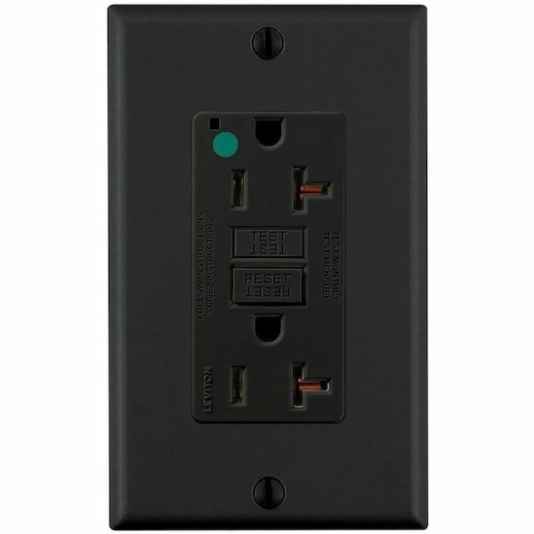 Leviton GFIRcptcl, 20A, 125VAC, Blk, Polycarbonate GFNT2-HGE - main