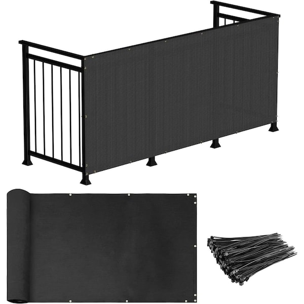 Wrightmaster 3 ft. x 15 ft. Black Balcony Privacy Fence Screen with UV Blockage for Balcony Porch Patio Deck Yard ZR-0315BK - main