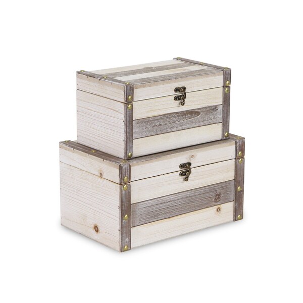 Homeroots Set of Two Brown Solid Wood Box With Lid, 2PK 489354 - main