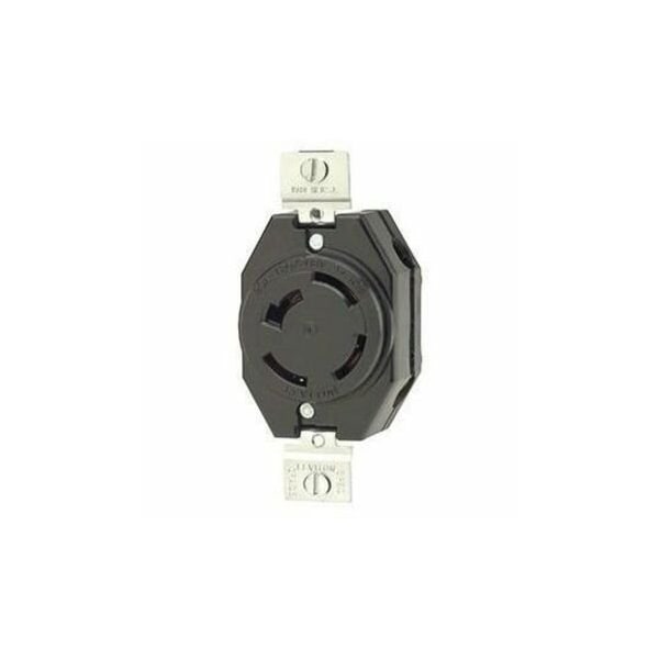 Leviton Flanged Locking Receptacle, Non-NEMA, 20 A, 120/208V AC, Three Phase, 4 Pole, Flush Mount, Black 7410-B - main