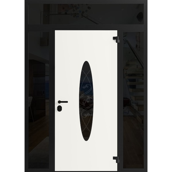 Vdomdoors Front Exterior Prehung Steel Door Ronex1277 Black Enamel 2 Sidelight and Transom Window Sidelite RONEX1277EXD-BLK-W14+36+14xH80+16-LH-I - main