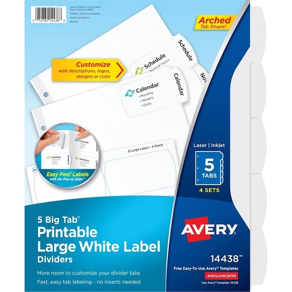Avery DIVIDERS, EZPEEL, LRG, 5TB, 4PK 14438 - main