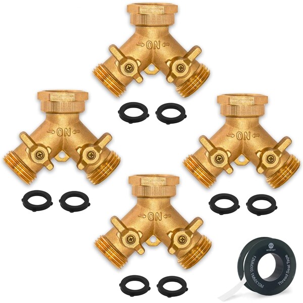 Morvat Heavy Duty Hexagonal Brass 2 Way Garden Hose Y Splitter, 4PK MOR-BCONNECTOR-2-4PACK-A - main