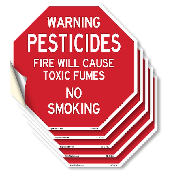 Signmission Warning Pesticides Fire Will Cause, 4 inch X 4 inch, Vinyl Decal, 5PK OC-D-5PACK-4-341 - main