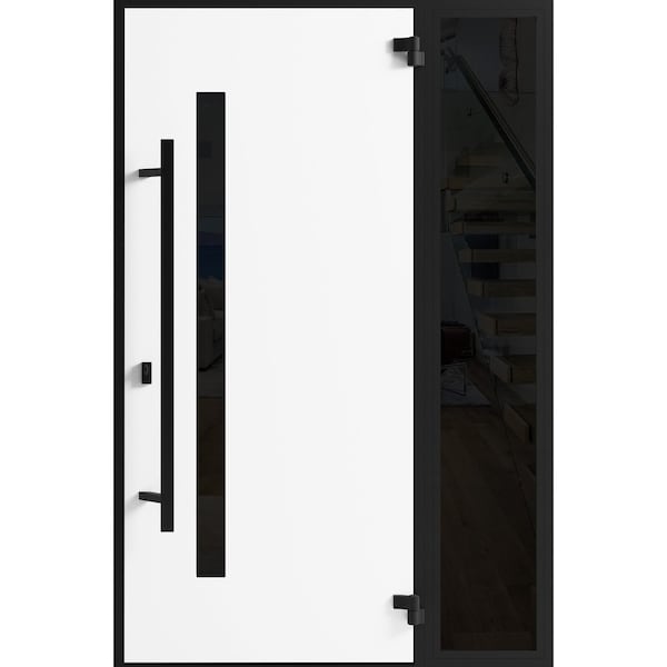 Vdomdoors Front Exterior Prehung Steel Door Ronex0162 Red Oak Sidelight Exterior Window Sidelite Entry Metal RONEX0162EXD-RED-W36+12 X H80-LH-I - main