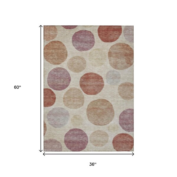 Homeroots 3' X 5' Salmon Ivory And Mauve Geometric Washable Indoor Outdoor Area Rug 630585 - main