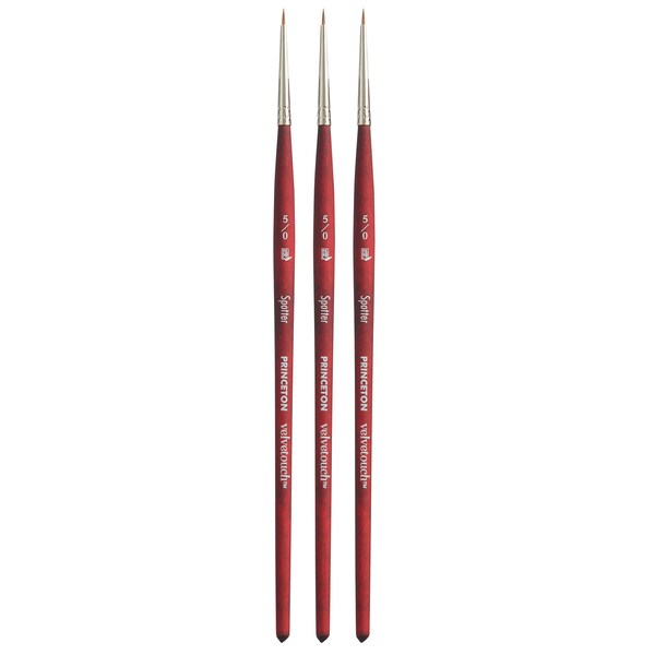 Princeton Velvetouch Spotter Brush, Synthetic Bristles, Short Handle Mixed Media Paintbrush, Size 5/0, 3PK P3950SP50 - main