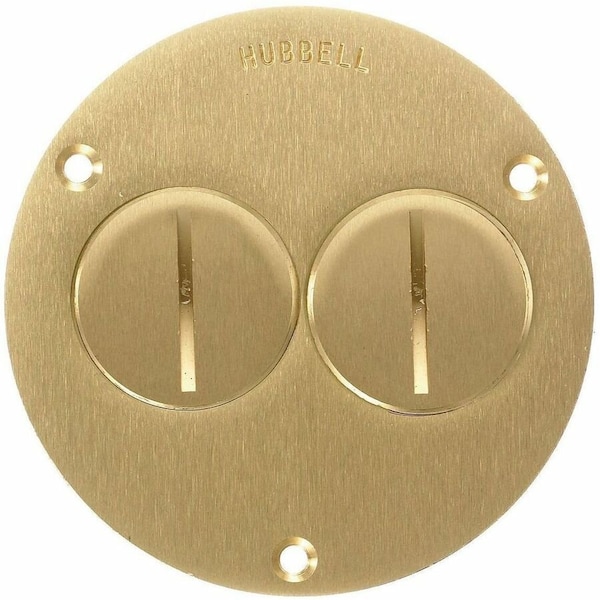 Hubbell Wiring Device-Kellems Box Cover, Floor Box Type, 2 Gang, Brass S3725 - main