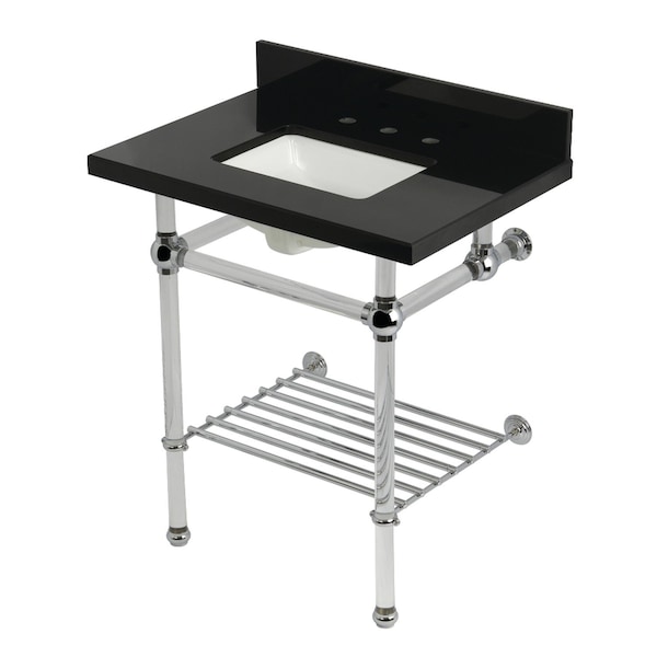 Kingston Brass 30-Inch Black Granite Console Sink with Acrylic Legs and Shelf, 8-Inch, 3-Hole KVPK30KASQB1 - main