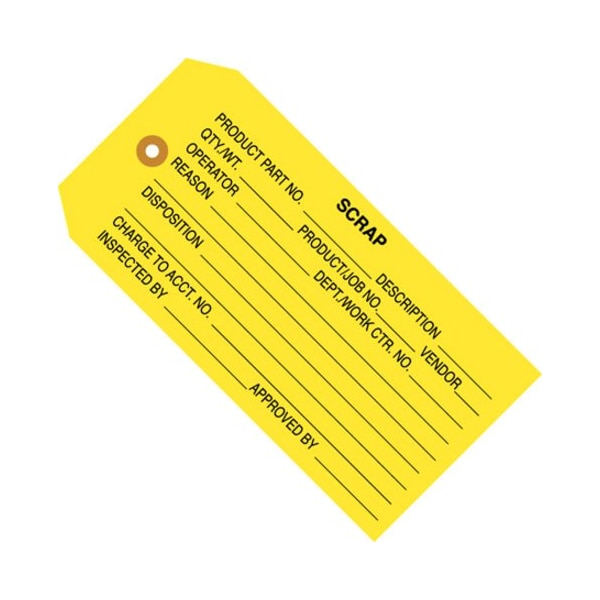Partners Brand Tag inScrapin, 4-3/4"x2-3/8", PK1000, 13 Point Cardstock, 4 3/4" W, Yellow, 1000 PK G20051 - main