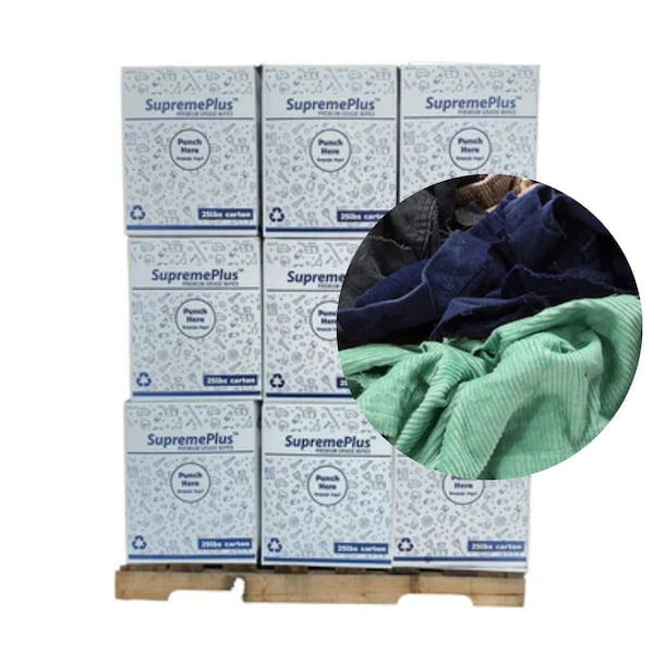 Supremeplus Recycled Corduroy Cloth Material Cleaning Rags, 675 lbs. Pallet, 27x 25 lbs. Boxes, 27PK SP-0332 - main