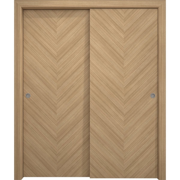 Sartodoors Sliding Closet Bypass Doors 36 x 80 inches, Ego 5005 Natural Oak, Rails Hardware Set, Wood Solid EGO5005DBD-SNA-36 - main