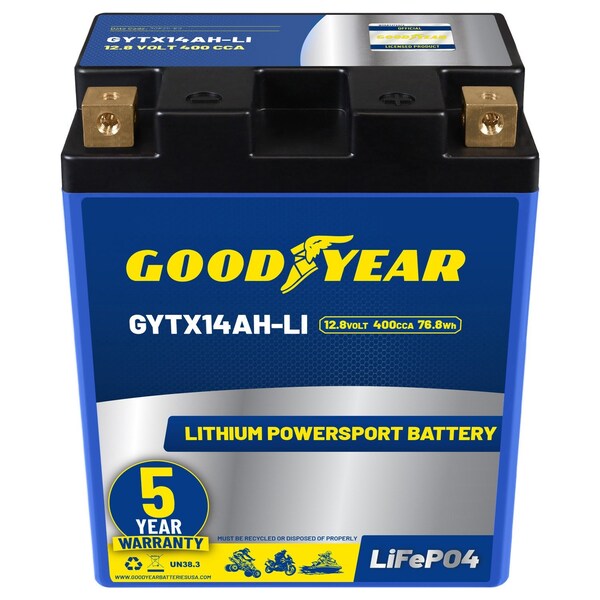Goodyear GYTX14AH-LI Lithium LiFePO4 12.8V 400CCA Powersport Battery with Smart BMS Replacement GY4148420 - main
